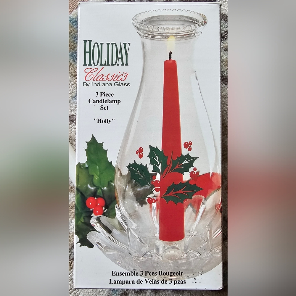 Vintage Indiana Glass Holiday Classics 3-Piece Candle Lamp Winter Christmas - Picture 2 of 9